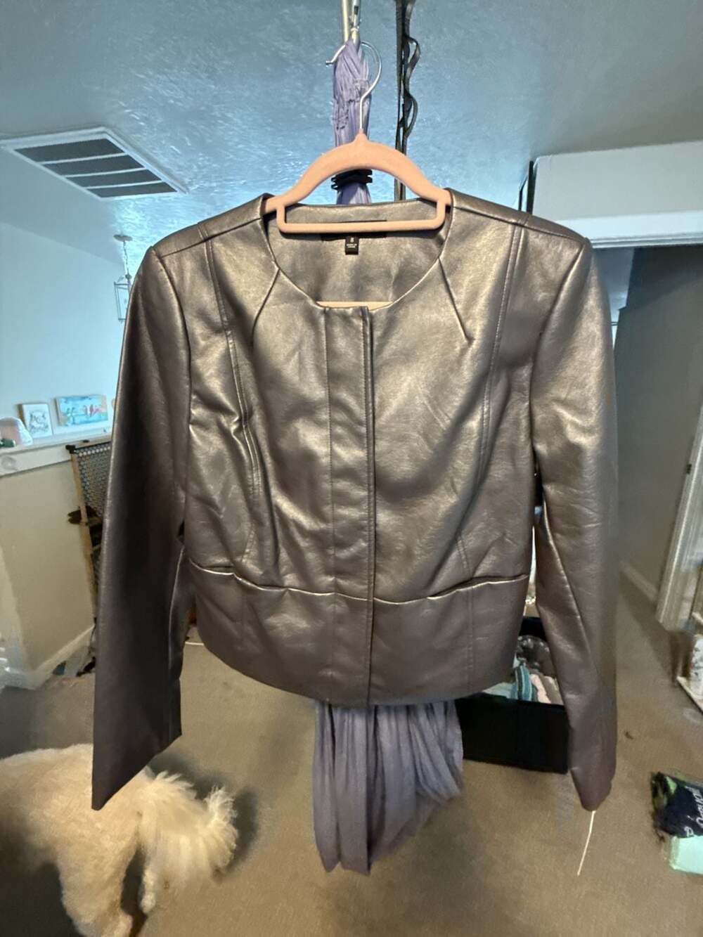 Ellen Tracy Women's Metallic Anthracite Faux Leather Zip-Up Jacket
